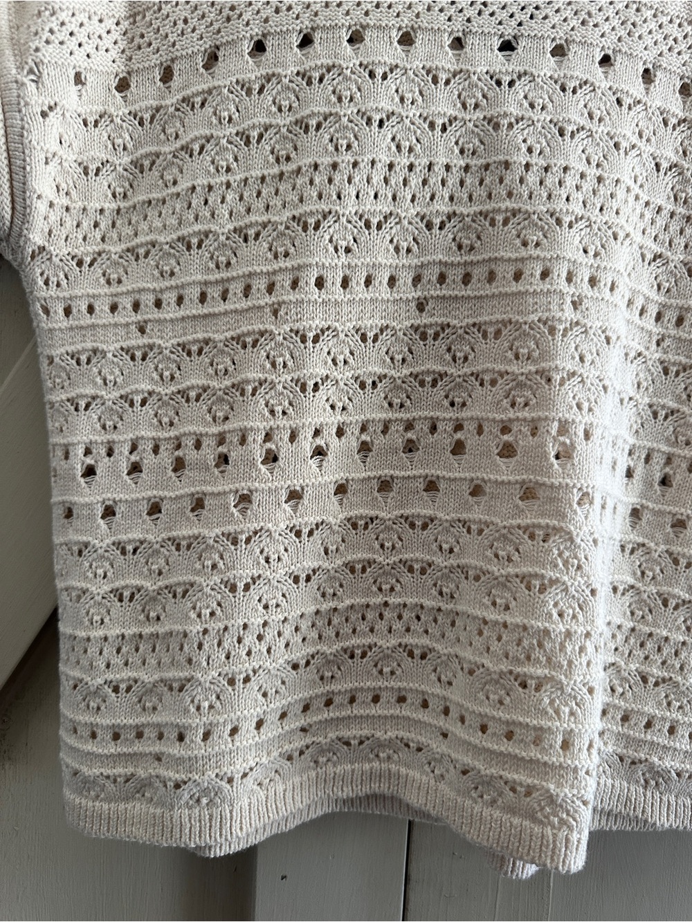 Jessica Simpson Crochet Knit Button Front Sweater Top Ivory Medium Boho - Picture 9 of 11
